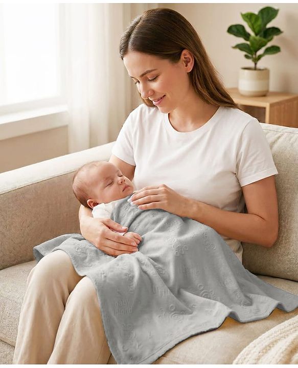 Babyhug Soft & Lightweight All-Season Baby Blanket Gentle & Breathable Durable & Machine Washable Ideal for 012 Months New Born Gifting Option Travel Friendly 100cm X 75cm   Grey