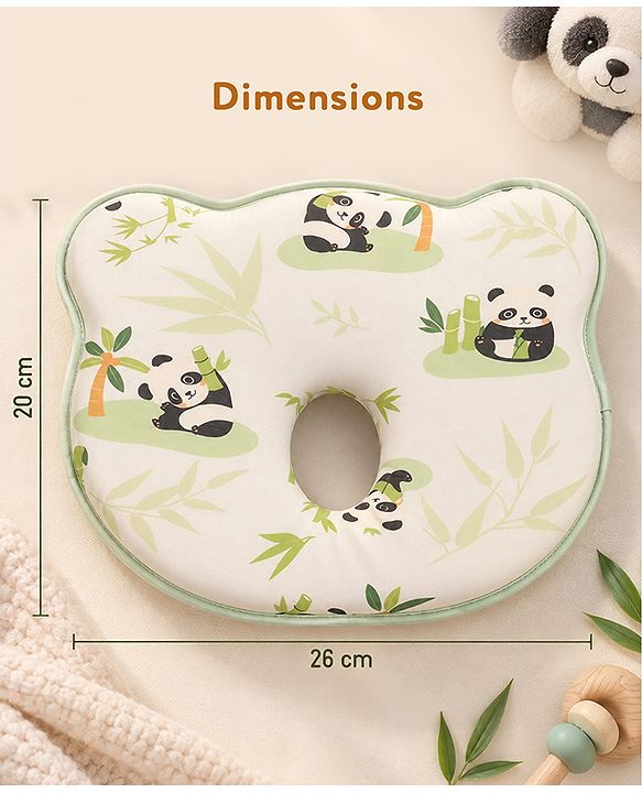 Babyhug Bear Shaped Baby Head Support Pillow Space Print| Prevents Flat Head| Cotton Pillow for Newborn| Soft Breathable Cotton Cover| Ergonomic Head Support| Lightweight Travel Friendly| Memory Foam
