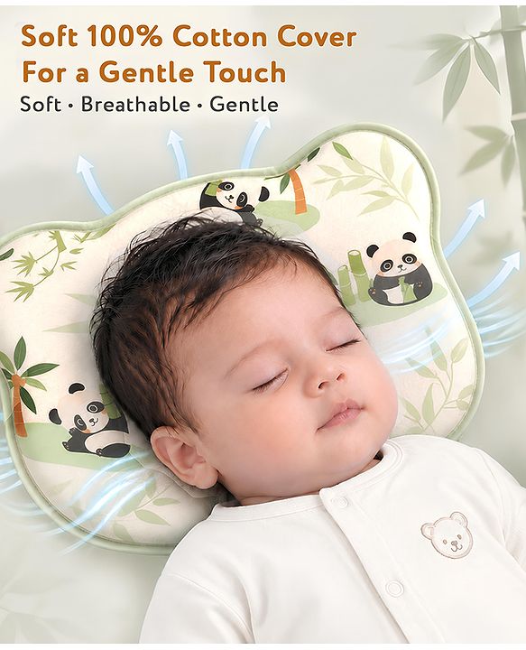 Babyhug Bear Shaped Baby Head Support Pillow Space Print| Prevents Flat Head| Cotton Pillow for Newborn| Soft Breathable Cotton Cover| Ergonomic Head Support| Lightweight Travel Friendly| Memory Foam