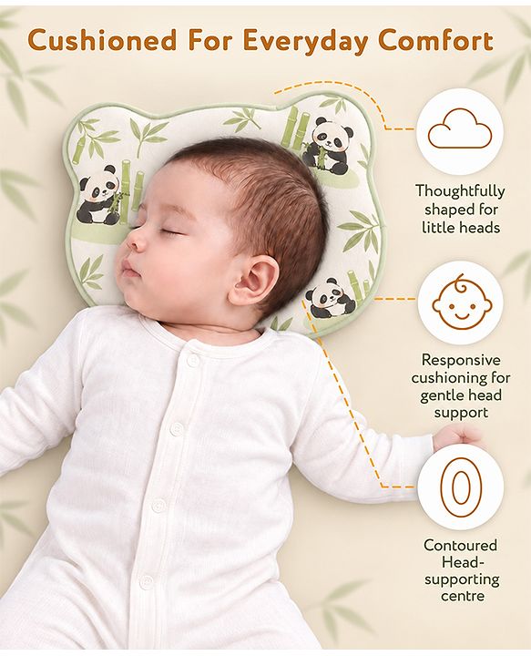 Babyhug Bear Shaped Baby Head Support Pillow Space Print| Prevents Flat Head| Cotton Pillow for Newborn| Soft Breathable Cotton Cover| Ergonomic Head Support| Lightweight Travel Friendly| Memory Foam