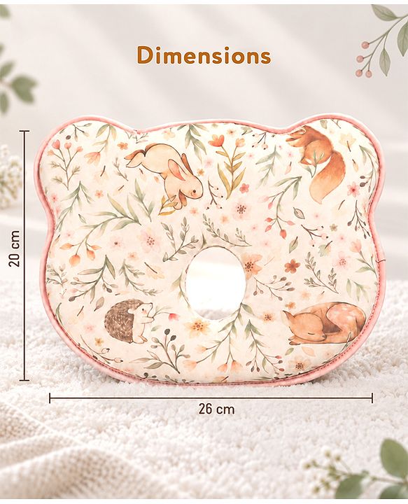 Babyhug Bear Shaped Baby Head Support Pillow Space Print| Prevents Flat Head| Cotton Pillow for Newborn| Soft Breathable Cotton Cover| Ergonomic Head Support| Lightweight Travel Friendly| Memory Foam