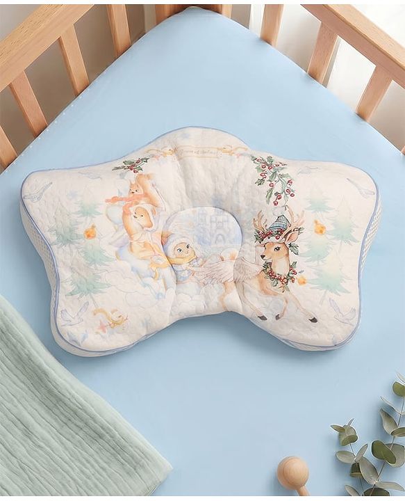 Babyhug Star Shaped Head Support Pillow -Blue|Soft Breathable Cotton Fabric| Ergonomic Head Support| Magical Land Print| Infant Pillow| Lightweight Travel Friendly| Prevents Flat Head| Washable Cover