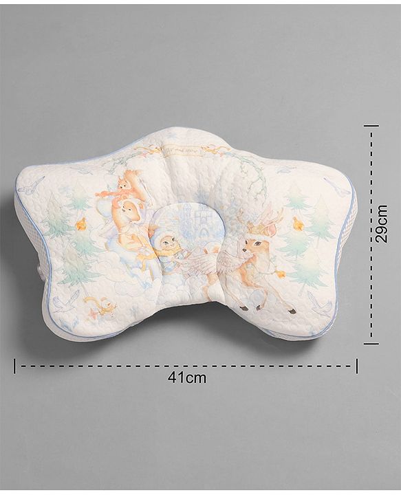 Babyhug Star Shaped Head Support Pillow -Blue|Soft Breathable Cotton Fabric| Ergonomic Head Support| Magical Land Print| Infant Pillow| Lightweight Travel Friendly| Prevents Flat Head| Washable Cover