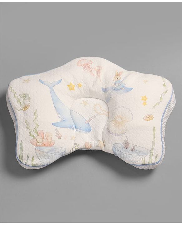 Babyhug Star Shaped Head Support Pillow -Blue|Soft Breathable Cotton Fabric| Ergonomic Head Support| Magical Land Print| Infant Pillow| Lightweight Travel Friendly| Prevents Flat Head| Washable Cover