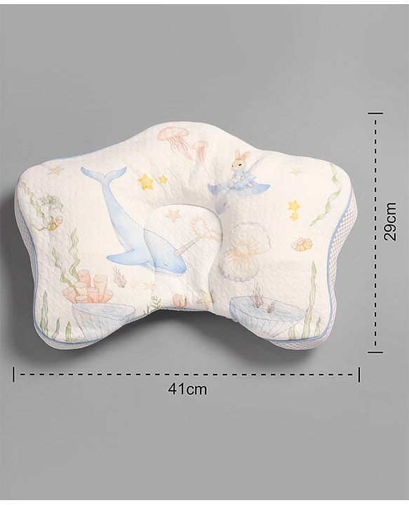 Babyhug Star Shaped Head Support Pillow -Blue|Soft Breathable Cotton Fabric| Ergonomic Head Support| Magical Land Print| Infant Pillow| Lightweight Travel Friendly| Prevents Flat Head| Washable Cover