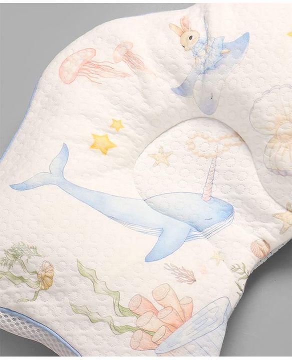 Babyhug Star Shaped Head Support Pillow -Blue|Soft Breathable Cotton Fabric| Ergonomic Head Support| Magical Land Print| Infant Pillow| Lightweight Travel Friendly| Prevents Flat Head| Washable Cover