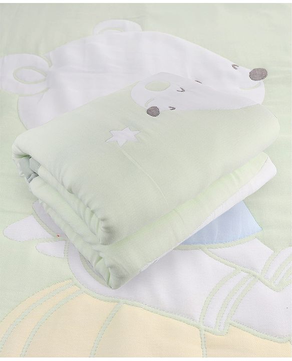 Babyhug 100% Pure Cotton Jacquard Gauze Baby Blanket Happy Bear Print 10 Layer Quilting Ultra Soft Breathable & Absorbent 0-24 Months New Born Essential -Green