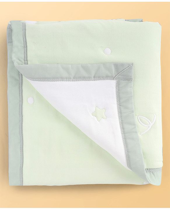 Babyhug 100% Pure Cotton Jacquard Gauze Baby Blanket Happy Bear Print 10 Layer Quilting Ultra Soft Breathable & Absorbent 0-24 Months New Born Essential -Green