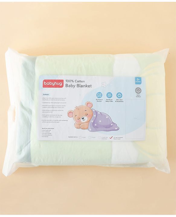 Babyhug 100% Pure Cotton Jacquard Gauze Baby Blanket Happy Bear Print 10 Layer Quilting Ultra Soft Breathable & Absorbent 0-24 Months New Born Essential -Green