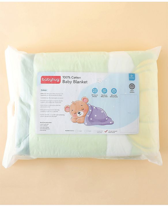 Babyhug 100% Pure Cotton Jacquard Gauze Baby Blanket Happy Bear Print 10 Layer Quilting Ultra Soft Breathable & Absorbent 0-24 Months New Born Essential -Green