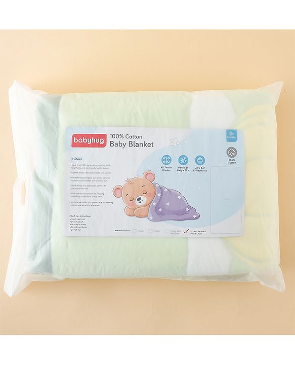 Babyhug 100% Pure Cotton Jacquard Gauze Baby Blanket Happy Bear Print 10 Layer Quilting Ultra Soft Breathable & Absorbent 0-24 Months New Born Essential -Green