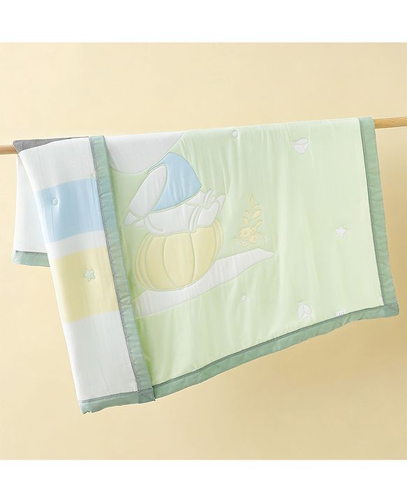 Babyhug 100% Pure Cotton Jacquard Gauze Baby Blanket Happy Bear Print 10 Layer Quilting Ultra Soft Breathable & Absorbent 0-24 Months New Born Essential -Green