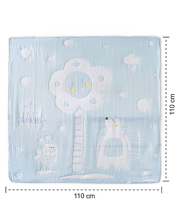 Babyhug 100% Pure Bamboo Baby Blanket Cute Bear Print 6 Layer Quilting Ultra Soft & Light Weight (520g)| Breathable & Absorbent 0-24 Months New Born Essential  - Blue