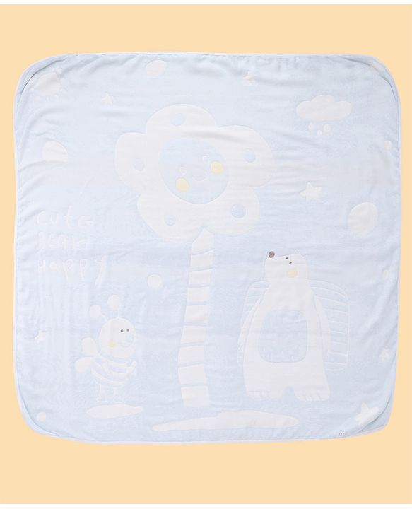 Babyhug 100% Pure Bamboo Baby Blanket Cute Bear Print 6 Layer Quilting Ultra Soft & Light Weight (520g)| Breathable & Absorbent 0-24 Months New Born Essential  - Blue