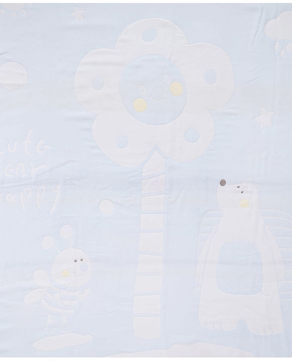 Babyhug 100% Pure Bamboo Baby Blanket Cute Bear Print 6 Layer Quilting Ultra Soft & Light Weight (520g)| Breathable & Absorbent 0-24 Months New Born Essential  - Blue