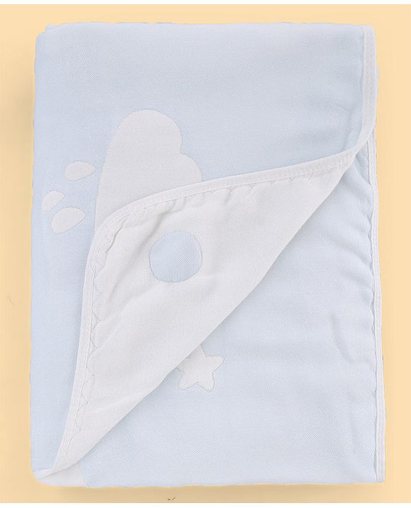 Babyhug 100% Pure Bamboo Baby Blanket Cute Bear Print 6 Layer Quilting Ultra Soft & Light Weight (520g)| Breathable & Absorbent 0-24 Months New Born Essential  - Blue
