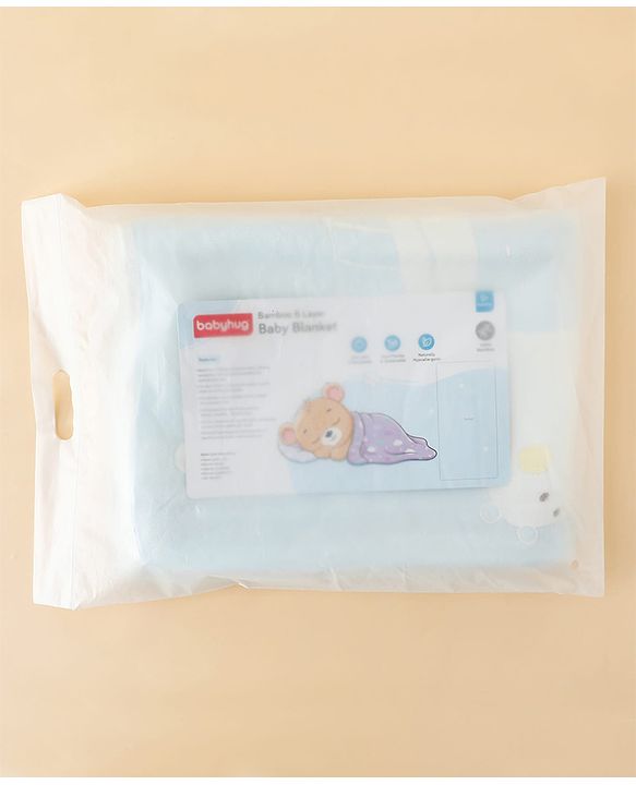Babyhug 100% Pure Bamboo Baby Blanket Cute Bear Print 6 Layer Quilting Ultra Soft & Light Weight (520g)| Breathable & Absorbent 0-24 Months New Born Essential  - Blue