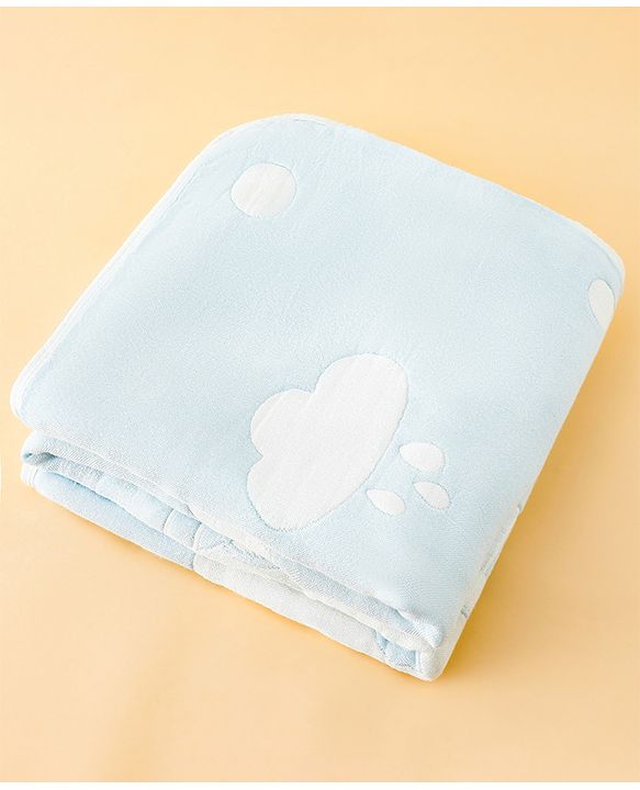 Babyhug 100% Pure Bamboo Baby Blanket Cute Bear Print 6 Layer Quilting Ultra Soft & Light Weight (520g)| Breathable & Absorbent 0-24 Months New Born Essential  - Blue
