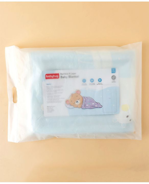 Babyhug 100% Pure Bamboo Baby Blanket Cute Bear Print 6 Layer Quilting Ultra Soft & Light Weight (520g)| Breathable & Absorbent 0-24 Months New Born Essential  - Blue