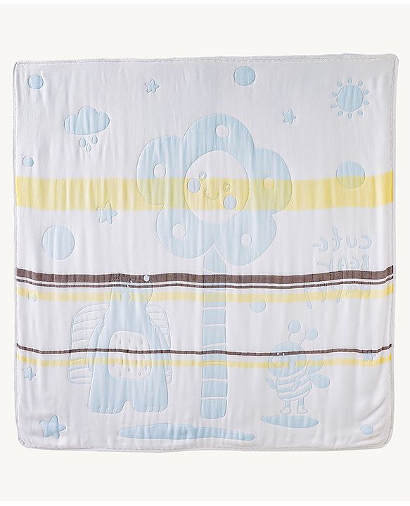 Babyhug 100% Pure Bamboo Baby Blanket Cute Bear Print 6 Layer Quilting Ultra Soft & Light Weight (520g)| Breathable & Absorbent 0-24 Months New Born Essential  - Blue