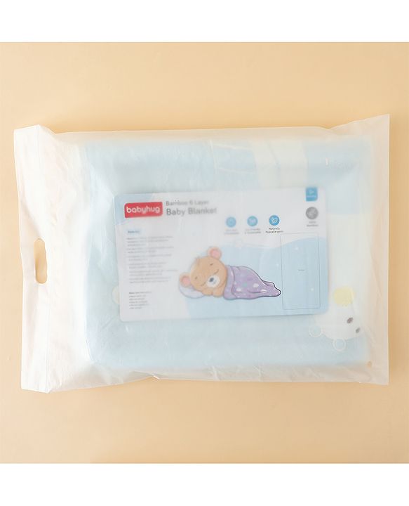 Babyhug 100% Pure Bamboo Baby Blanket Cute Bear Print 6 Layer Quilting Ultra Soft & Light Weight (520g)| Breathable & Absorbent 0-24 Months New Born Essential  - Blue