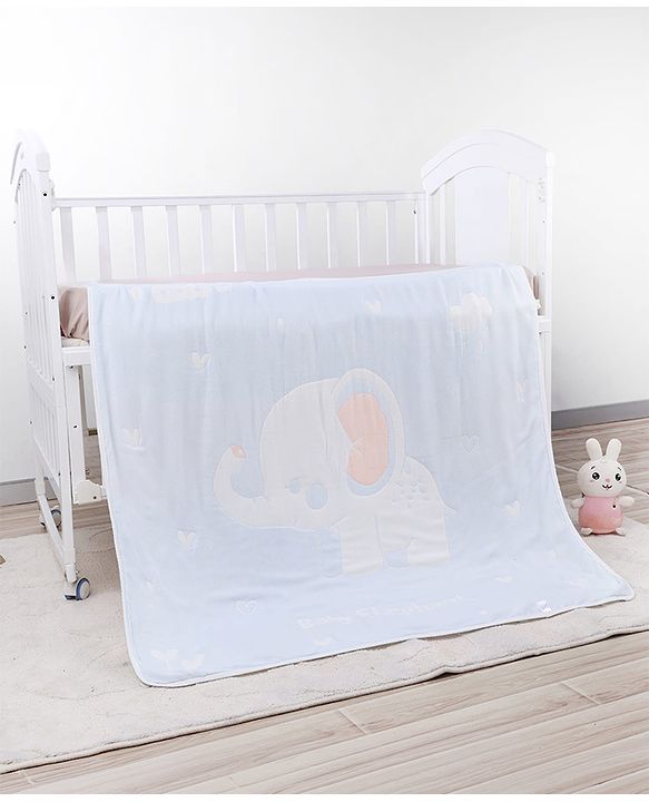 Babyhug 100% Pure Bamboo Baby Blanket Cute baby Elephant Print 6 Layer Quilting| Ultra Soft & Light Weight (520g) Breathable & Absorbent 0-24 Months New Born Essential - Blue