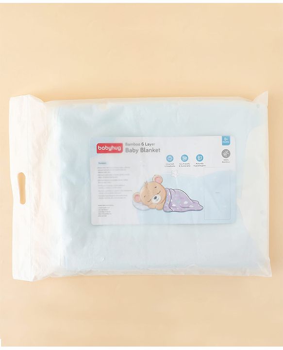 Babyhug 100% Pure Bamboo Baby Blanket Cute baby Elephant Print 6 Layer Quilting| Ultra Soft & Light Weight (520g) Breathable & Absorbent 0-24 Months New Born Essential - Blue