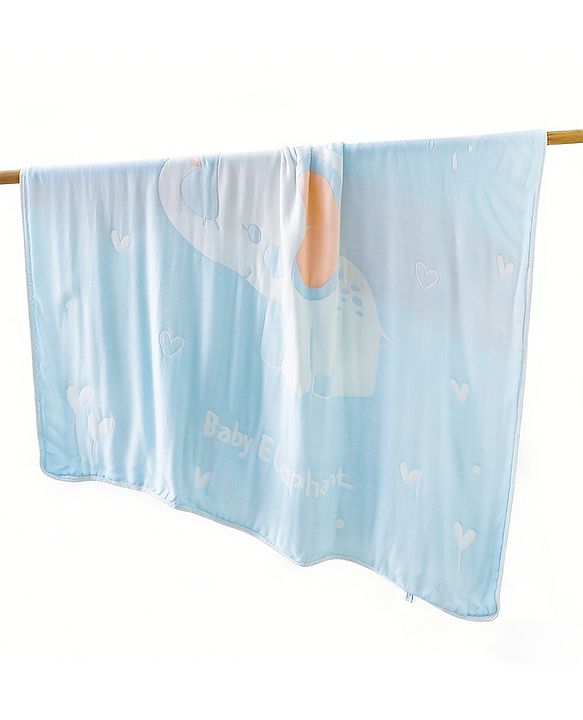 Babyhug 100% Pure Bamboo Baby Blanket Cute baby Elephant Print 6 Layer Quilting| Ultra Soft & Light Weight (520g) Breathable & Absorbent 0-24 Months New Born Essential - Blue