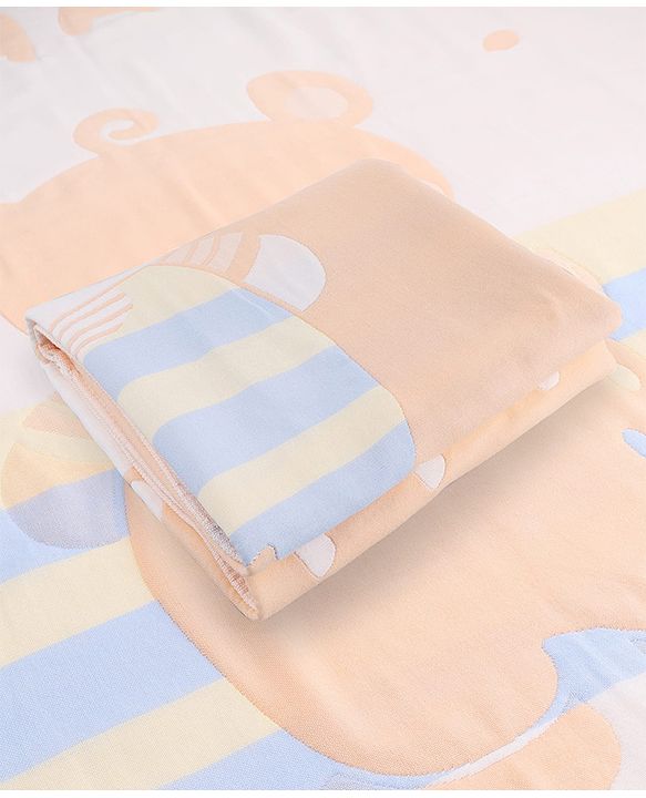 Babyhug 100% Pure Cotton Baby Blanket Bear Print 4 Layer Quilting| Ultra Soft & light Weight (470g) Breathable & Absorbent| 0-24 Months New Born Essential- Peach