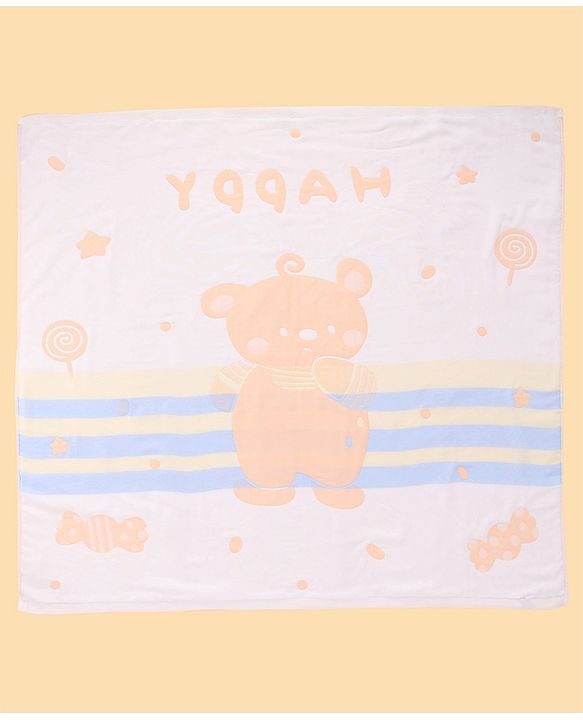 Babyhug 100% Pure Cotton Baby Blanket Bear Print 4 Layer Quilting| Ultra Soft & light Weight (470g) Breathable & Absorbent| 0-24 Months New Born Essential- Peach