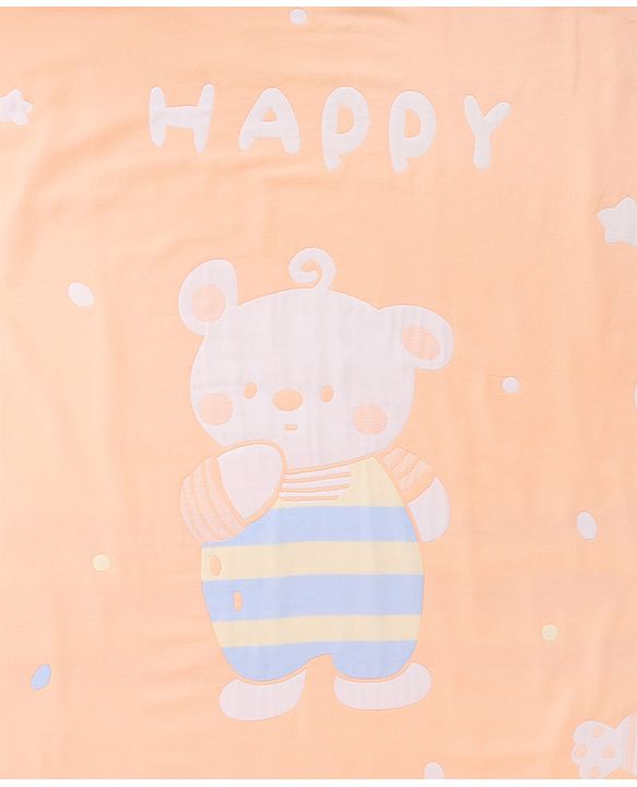 Babyhug 100% Pure Cotton Baby Blanket Bear Print 4 Layer Quilting| Ultra Soft & light Weight (470g) Breathable & Absorbent| 0-24 Months New Born Essential- Peach