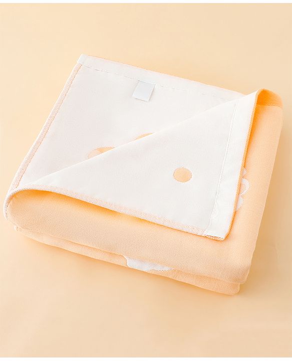 Babyhug 100% Pure Cotton Baby Blanket Bear Print 4 Layer Quilting| Ultra Soft & light Weight (470g) Breathable & Absorbent| 0-24 Months New Born Essential- Peach