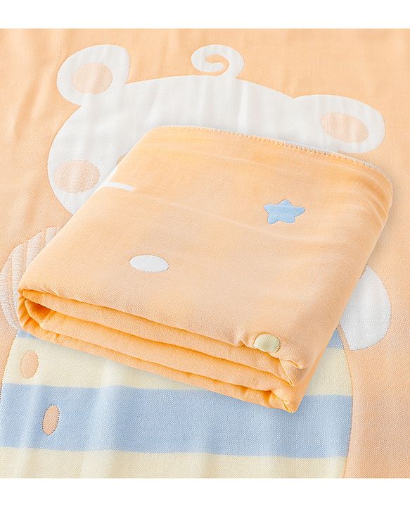 Babyhug 100% Pure Cotton Baby Blanket Bear Print 4 Layer Quilting| Ultra Soft & light Weight (470g) Breathable & Absorbent| 0-24 Months New Born Essential- Peach