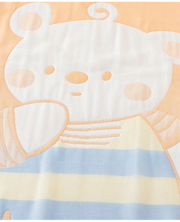 Babyhug 100% Pure Cotton Baby Blanket Bear Print 4 Layer Quilting| Ultra Soft & light Weight (470g) Breathable & Absorbent| 0-24 Months New Born Essential- Peach