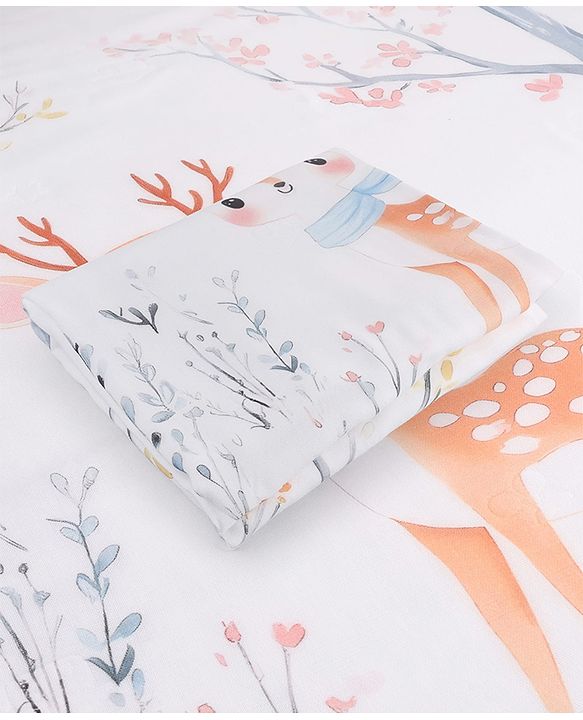 Babyhug 100% Pure Cotton Four Layer Baby Blanket Cute Fawn Print Super Soft & Absorbent Lightweight Breathable Quilt (320g) Gentle on Baby Skin| 024 Months New Born Essential - White