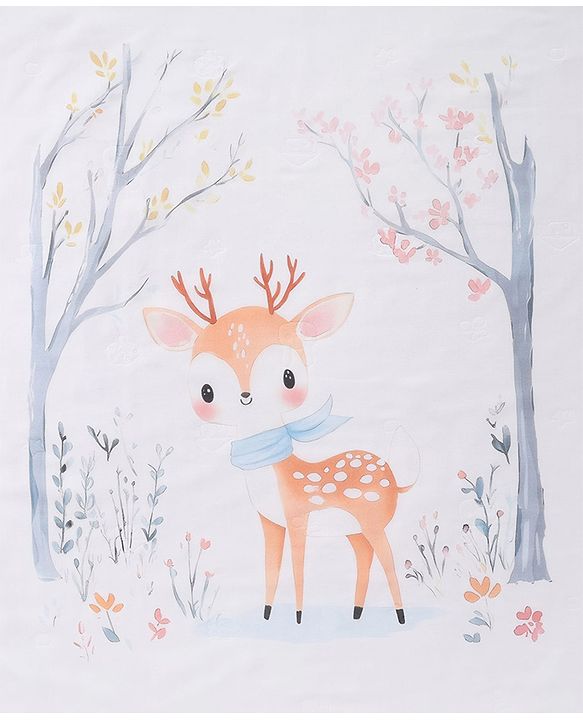 Babyhug 100% Pure Cotton Four Layer Baby Blanket Cute Fawn Print Super Soft & Absorbent Lightweight Breathable Quilt (320g) Gentle on Baby Skin| 024 Months New Born Essential - White