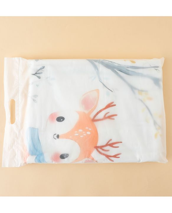 Babyhug 100% Pure Cotton Four Layer Baby Blanket Cute Fawn Print Super Soft & Absorbent Lightweight Breathable Quilt (320g) Gentle on Baby Skin| 024 Months New Born Essential - White