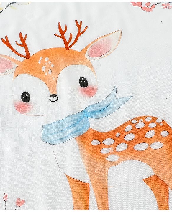 Babyhug 100% Pure Cotton Four Layer Baby Blanket Cute Fawn Print Super Soft & Absorbent Lightweight Breathable Quilt (320g) Gentle on Baby Skin| 024 Months New Born Essential - White