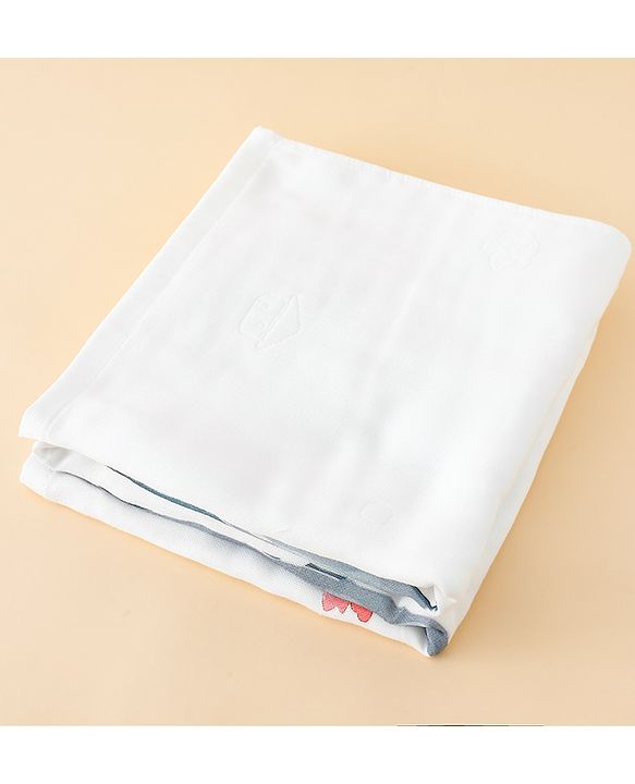 Babyhug 100% Pure Cotton Four Layer Baby Blanket Cute Fawn Print Super Soft & Absorbent Lightweight Breathable Quilt (320g) Gentle on Baby Skin| 024 Months New Born Essential - White
