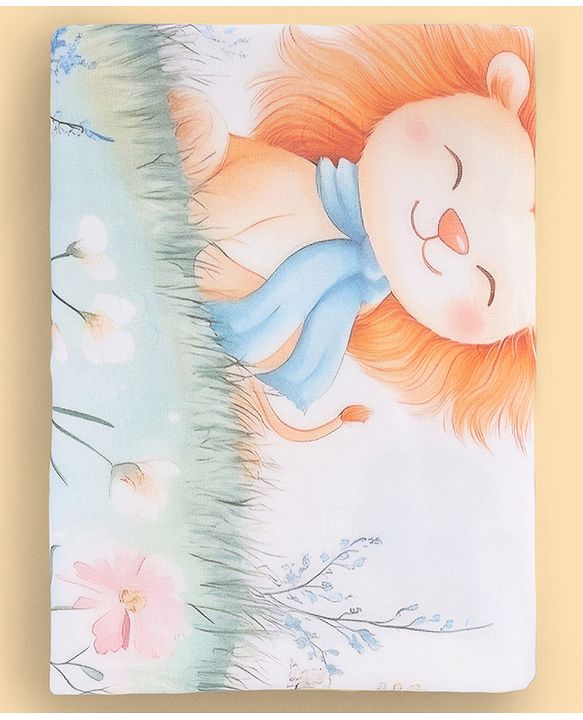 Babyhug 100% Pure Cotton Four Layer Baby Blanket  Lion Print Super Soft & Absorbent Lightweight Breathable Quilt (320g) Gentle on Baby Skin 024 Months| New Born Essential - White