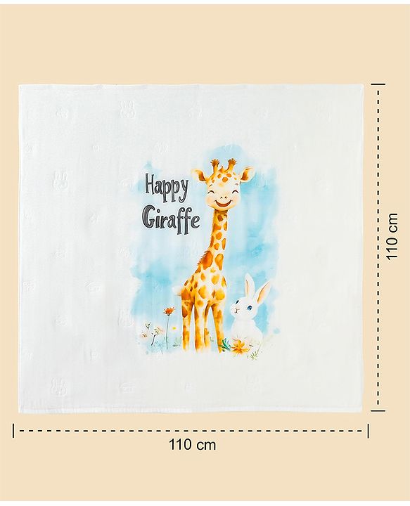 Babyhug 100% Pure Cotton Four Layer Baby Blanket  Giraffe Print Super Soft & Absorbent Lightweight Breathable Quilt (320g) Gentle on Baby Skin 024 Months -White