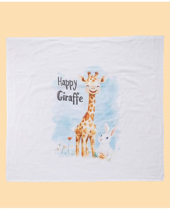 Babyhug 100% Pure Cotton Four Layer Baby Blanket  Giraffe Print Super Soft & Absorbent Lightweight Breathable Quilt (320g) Gentle on Baby Skin 024 Months -White