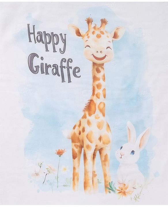 Babyhug 100% Pure Cotton Four Layer Baby Blanket  Giraffe Print Super Soft & Absorbent Lightweight Breathable Quilt (320g) Gentle on Baby Skin 024 Months -White