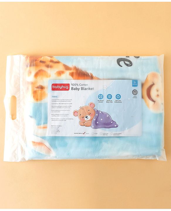 Babyhug 100% Pure Cotton Four Layer Baby Blanket  Giraffe Print Super Soft & Absorbent Lightweight Breathable Quilt (320g) Gentle on Baby Skin 024 Months -White
