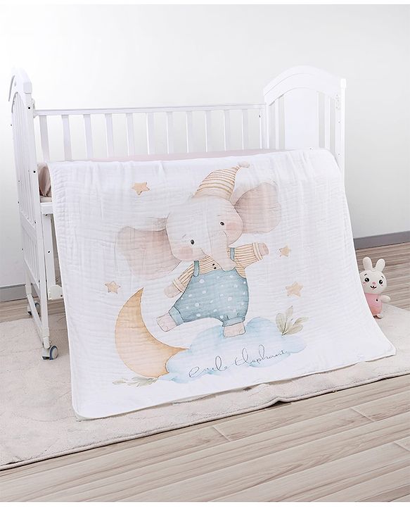 Babyhug 100% Pure Cotton Six Layer Baby Blanket Elephant Print  Super Soft & Absorbent Cotton Bamboo Blend Quilt Lightweight Breathable Gentle on Baby Skin 024 Months 520 g - White
