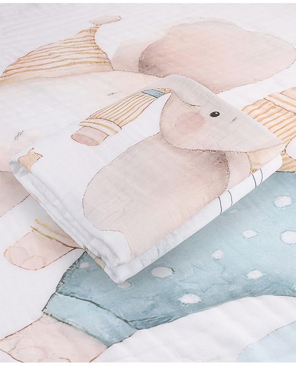 Babyhug 100% Pure Cotton Six Layer Baby Blanket Elephant Print  Super Soft & Absorbent Cotton Bamboo Blend Quilt Lightweight Breathable Gentle on Baby Skin 024 Months 520 g - White