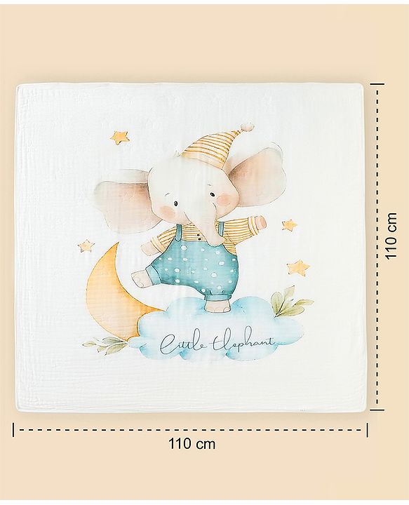 Babyhug 100% Pure Cotton Six Layer Baby Blanket Elephant Print  Super Soft & Absorbent Cotton Bamboo Blend Quilt Lightweight Breathable Gentle on Baby Skin 024 Months 520 g - White