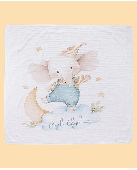 Babyhug 100% Pure Cotton Six Layer Baby Blanket Elephant Print  Super Soft & Absorbent Cotton Bamboo Blend Quilt Lightweight Breathable Gentle on Baby Skin 024 Months 520 g - White