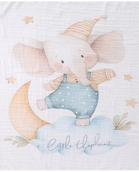 Babyhug 100% Pure Cotton Six Layer Baby Blanket Elephant Print  Super Soft & Absorbent Cotton Bamboo Blend Quilt Lightweight Breathable Gentle on Baby Skin 024 Months 520 g - White