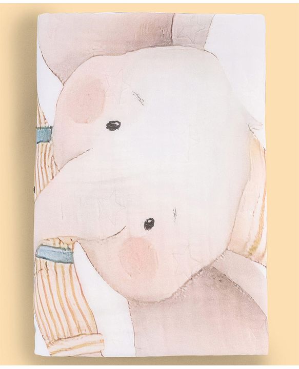 Babyhug 100% Pure Cotton Six Layer Baby Blanket Elephant Print  Super Soft & Absorbent Cotton Bamboo Blend Quilt Lightweight Breathable Gentle on Baby Skin 024 Months 520 g - White